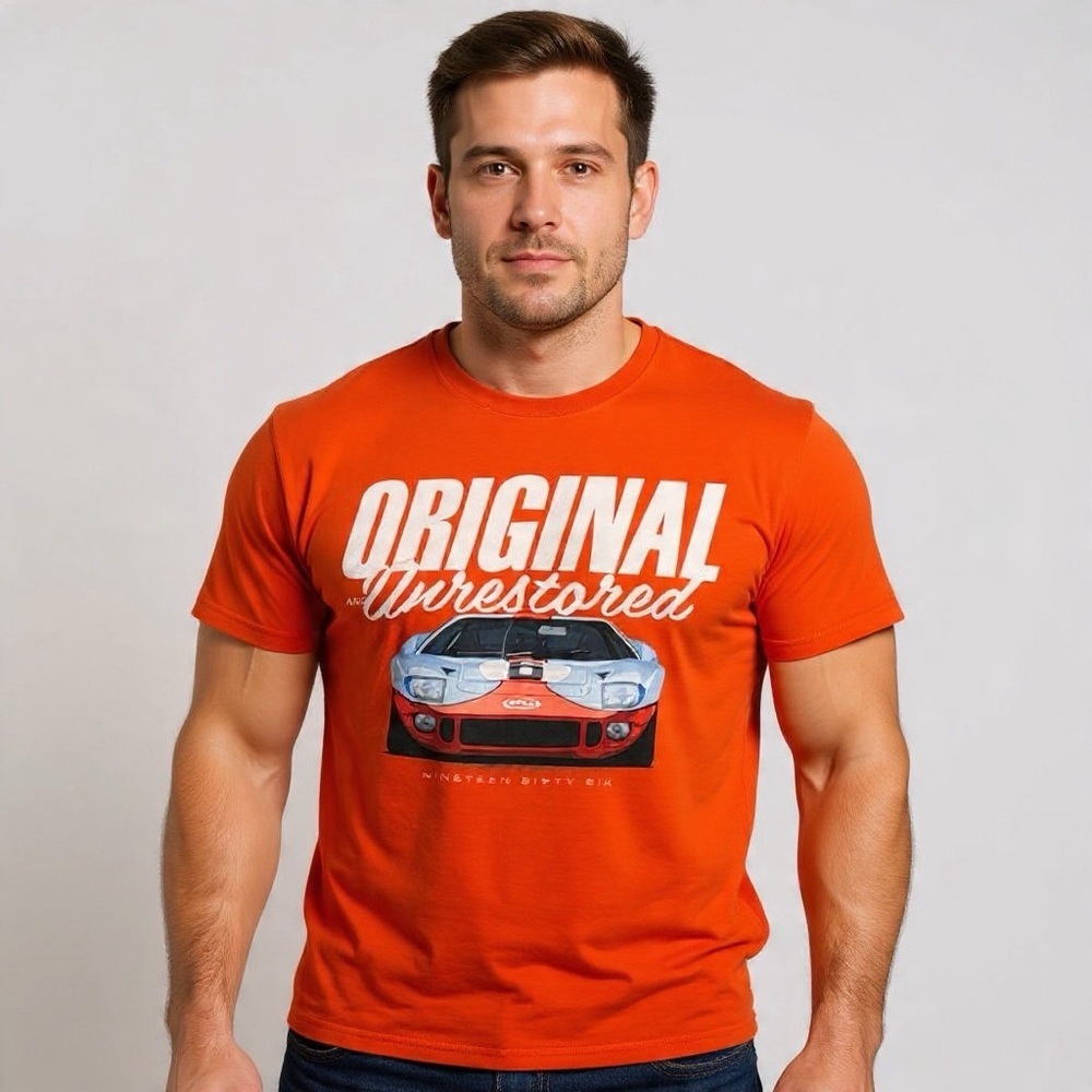 1966 Ford GT40 Original & Unrestored Graphic Tee Men’s Medium Orange